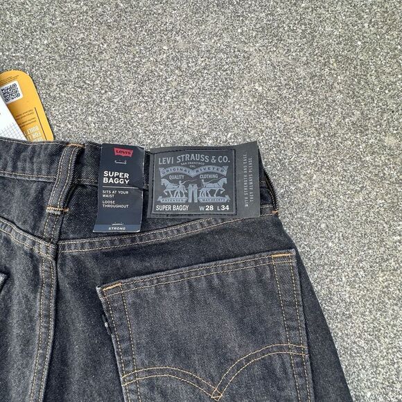 Levis Super Baggy Jeans Mens 28x34 Strong Dark Gray Denim Skate Drawstring - Picture 13 of 13